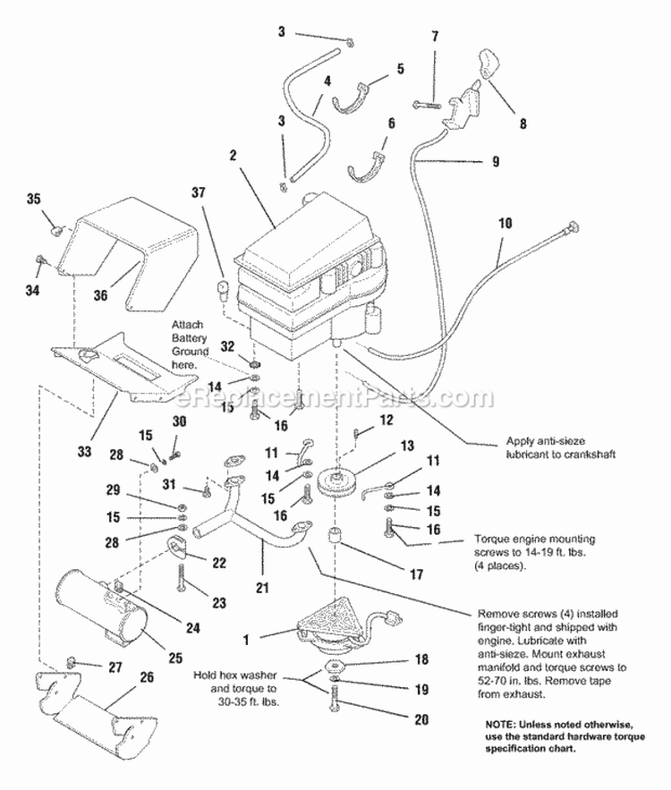 Engine Group - Electric Clutch - 17Hp Kawasaki Liquid Cooled Diagram and Parts List for 1693256  Simplicity Lawn Tractor