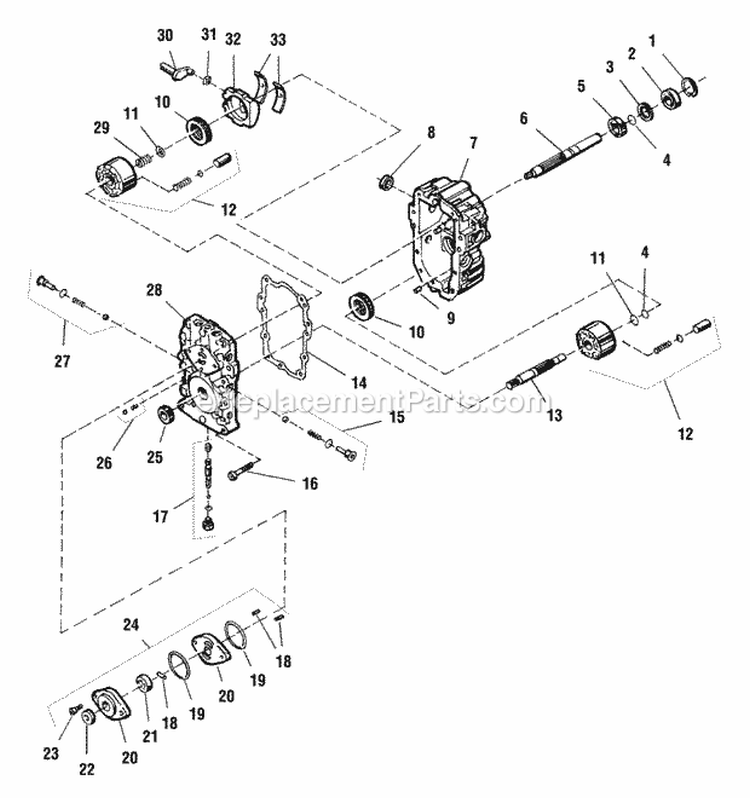 Transmission Service Parts - Hydro Pump - Hydro Gear Bdu 10L-258 Diagram and Parts List for 1693256  Simplicity Lawn Tractor