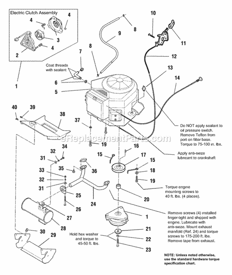 Engine Group - Electric Clutch - 16Hp  18Hp Briggs  Stratton Diagram and Parts List for 1692701  Simplicity Lawn Tractor