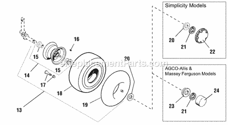 Front Wheels  Tires Diagram and Parts List for 1692836  Simplicity Lawn Tractor