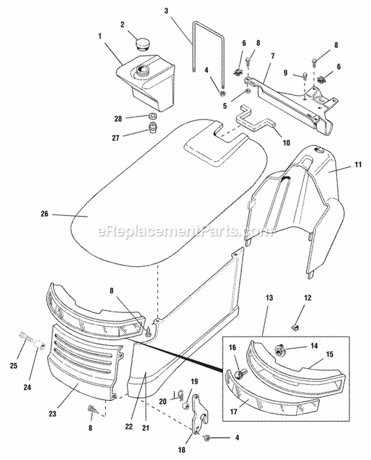 Hood Dash  Fuel Tank Diagram and Parts List for 1692836  Simplicity Lawn Tractor