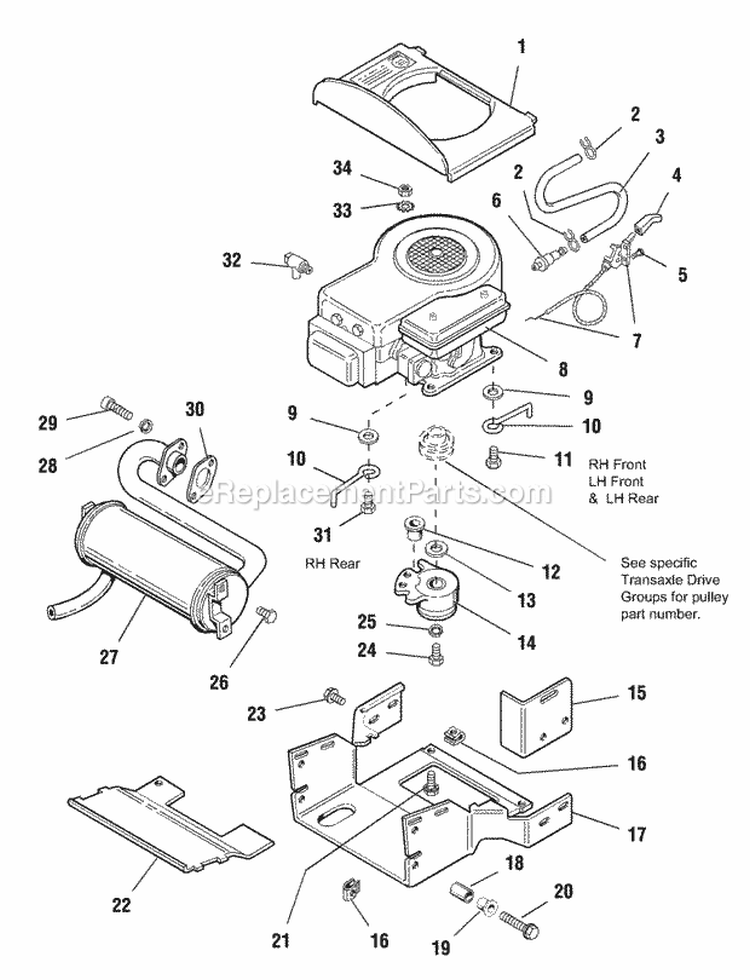 Engine Group - Electric Clutch Diagram and Parts List for 1692836  Simplicity Lawn Tractor