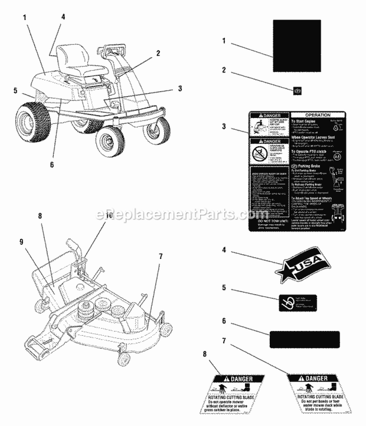 Decals - Safety  Common Diagram and Parts List for 1692898  Simplicity Lawn Tractor