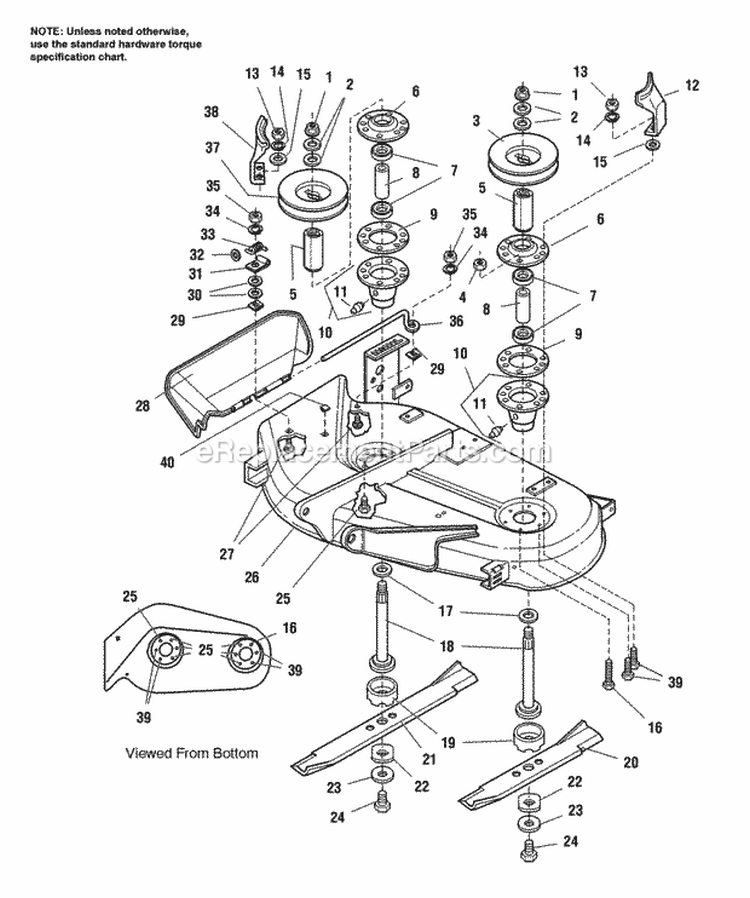 38 Mower Deck - Housing Arbors  Blades Diagram and Parts List for 1693075  Simplicity Lawn Tractor
