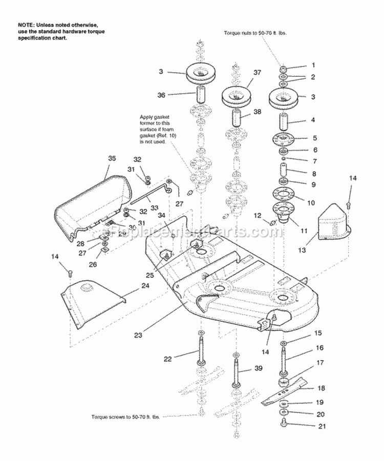 44 Mower Deck - Housing Arbors  Blades Diagram and Parts List for 1693099  Simplicity Lawn Tractor