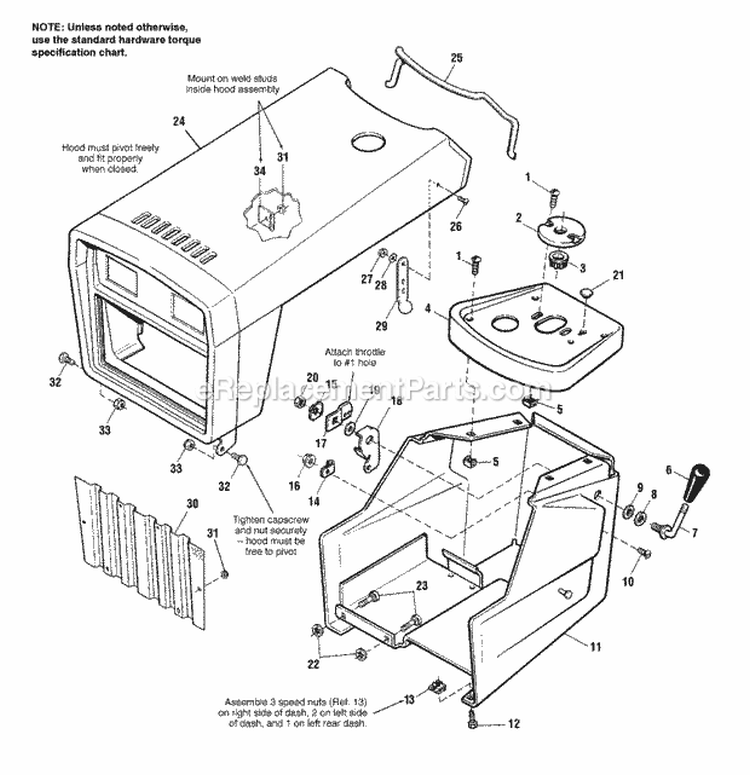 Dash Hood  Grille Group - Manual Steering Models Diagram and Parts List for 1692796  Simplicity Lawn Tractor