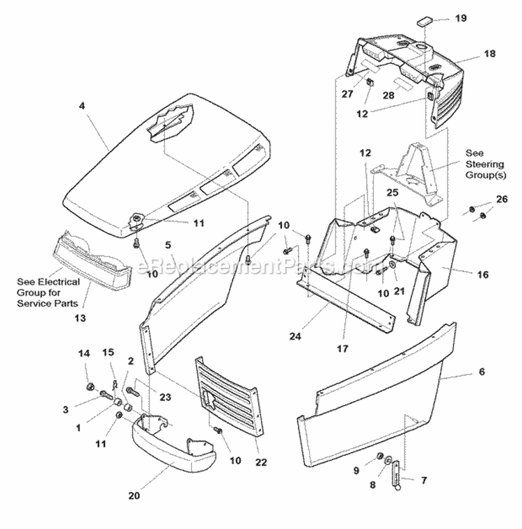 Hood Grille  Dash Group - 17Hp Kawasaki Liquid Cooled Models (985520) Diagram and Parts List for 1693504  Simplicity Lawn Tractor