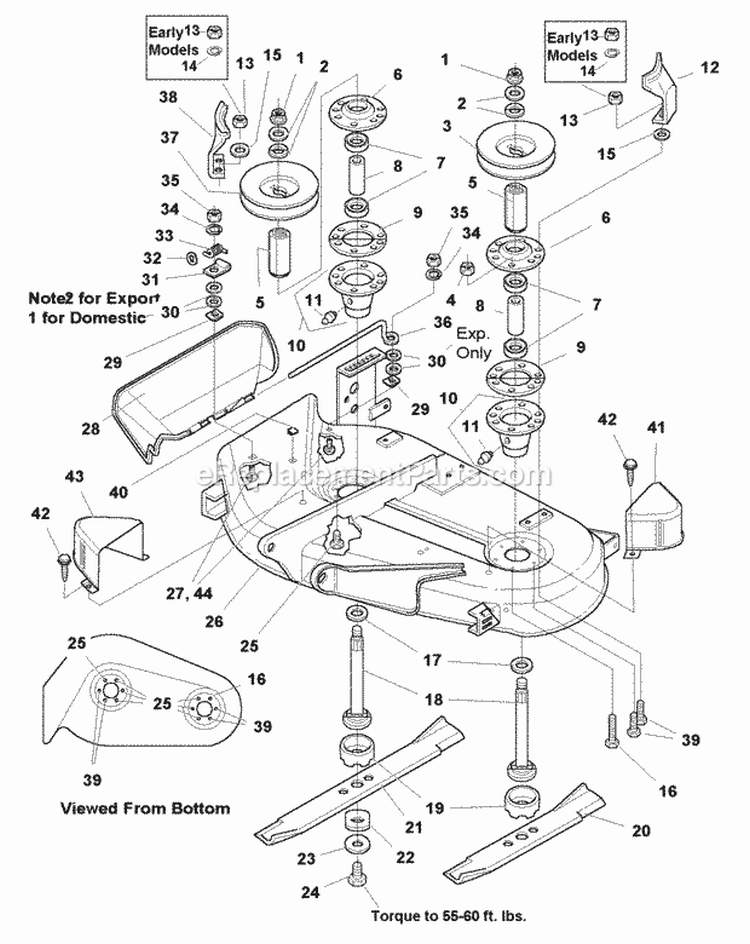 38 Mower Deck - Housing Arbors  Blades Group (984616) Diagram and Parts List for 1693541  Simplicity Lawn Tractor