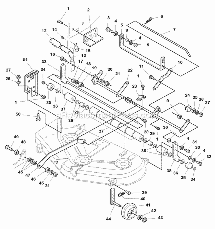 44 Mower Deck - Height Adjustment  Roller Bar Group (985585) Diagram and Parts List for 1693549  Simplicity Lawn Tractor