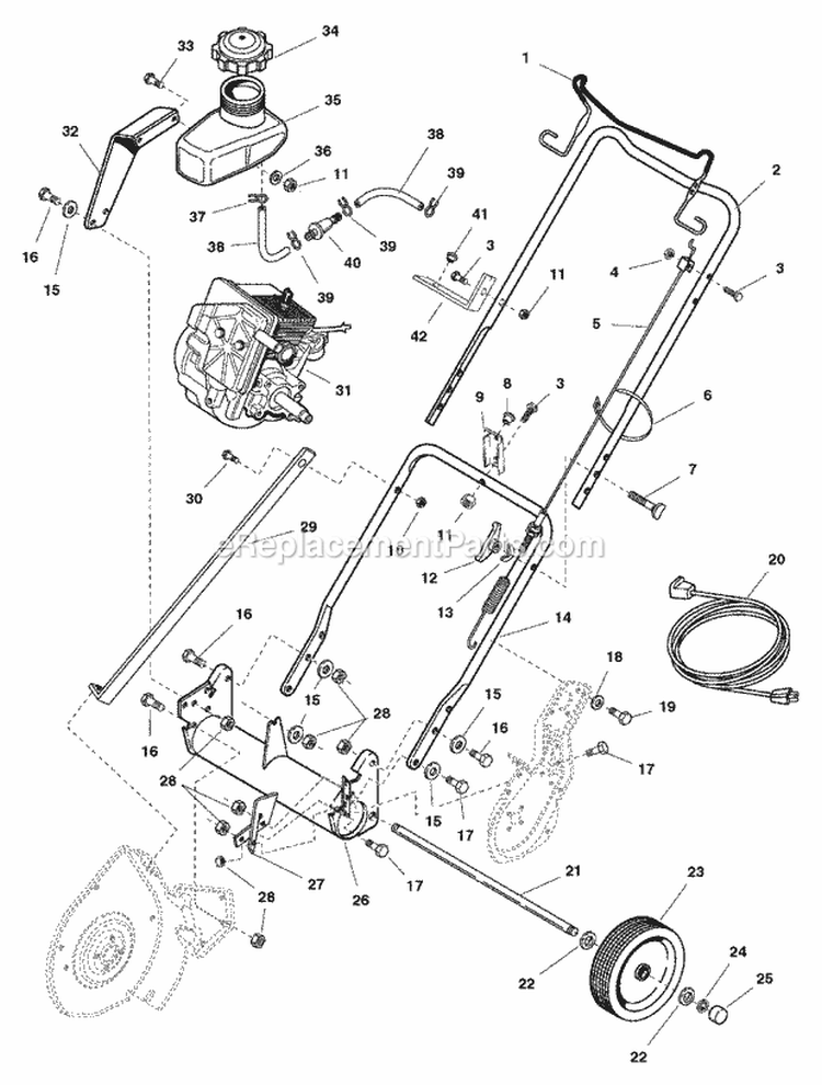Frame Handles  Engine Group - Later Models (985673) Diagram and Parts List for 1692978  Simplicity Snow Blower