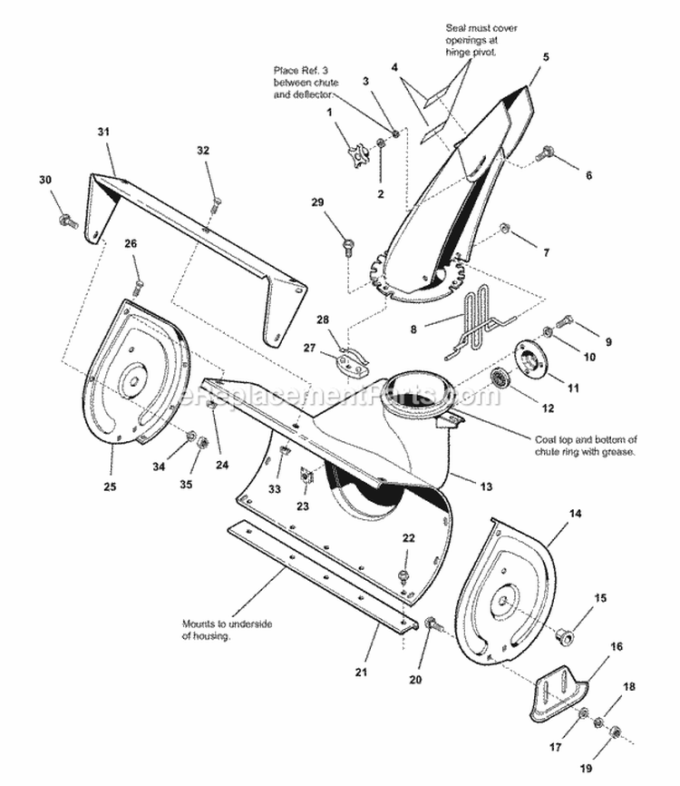 Auger Housing And Chute Diagram and Parts List for 1692680  Simplicity Snow Blower