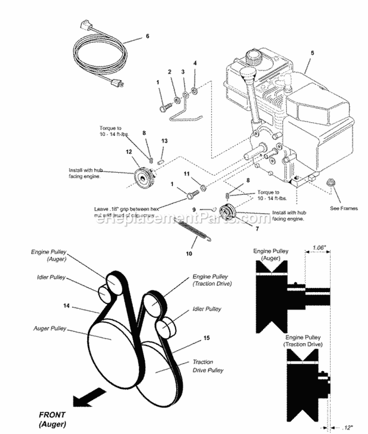 Engine Group Diagram and Parts List for 1692680  Simplicity Snow Blower
