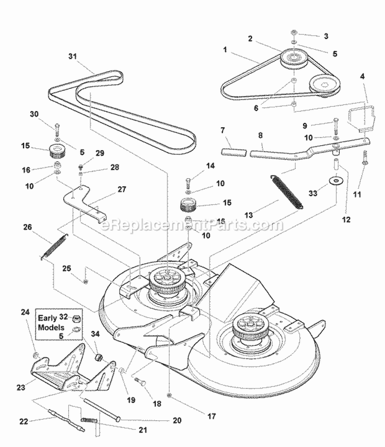 40 (102 Cm) Mower Deck - Belt Clutch  Support Group (Serial No 2000 - And Above) (S2985541) Diagram and Parts List for 1693687  Simplicity Lawn Tractor