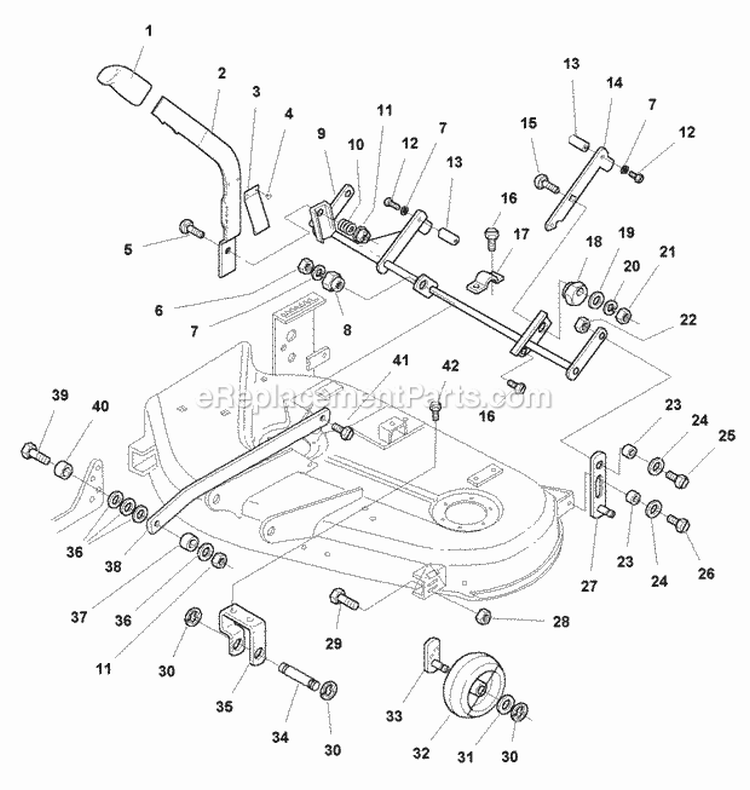 38 Mower Deck - Height Adjustment  Roller Bar (985070) Diagram and Parts List for 1692898  Simplicity Lawn Tractor