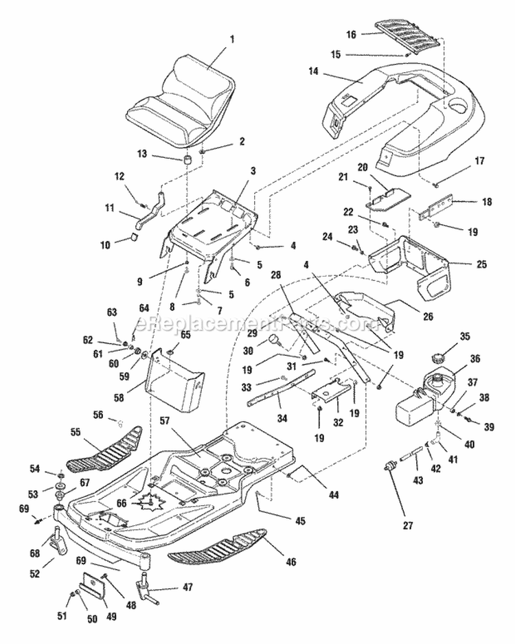 Frame Body  Fuel System Group Diagram and Parts List for 1692898  Simplicity Lawn Tractor
