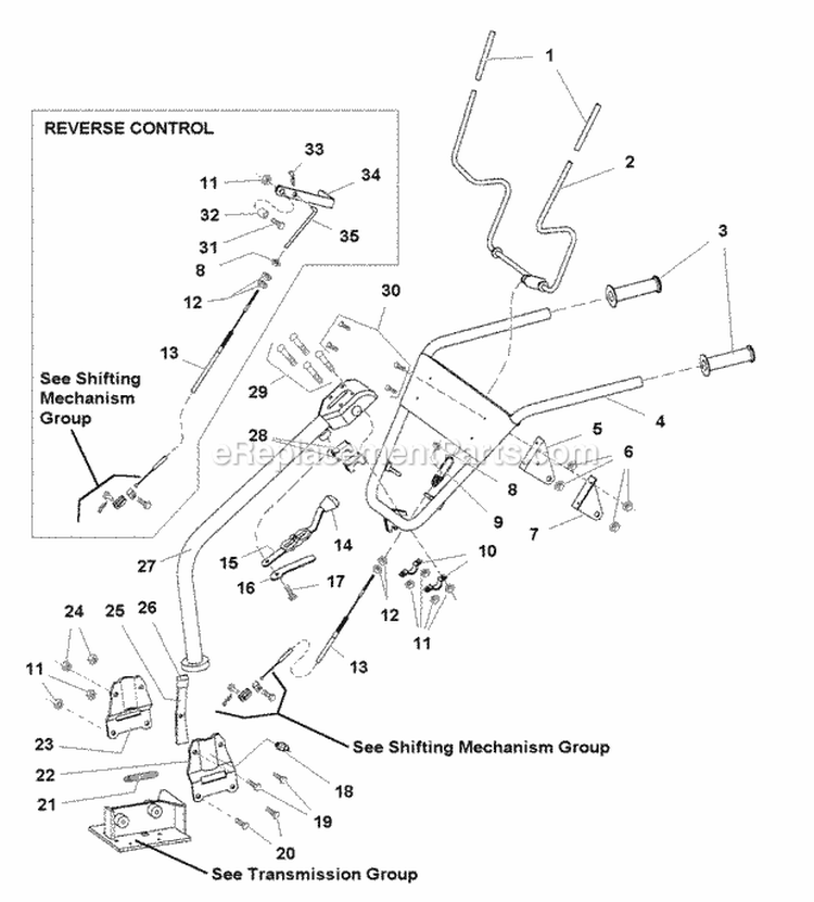 Handle Bar Group (985769) Diagram and Parts List for 1693704  Simplicity Tiller