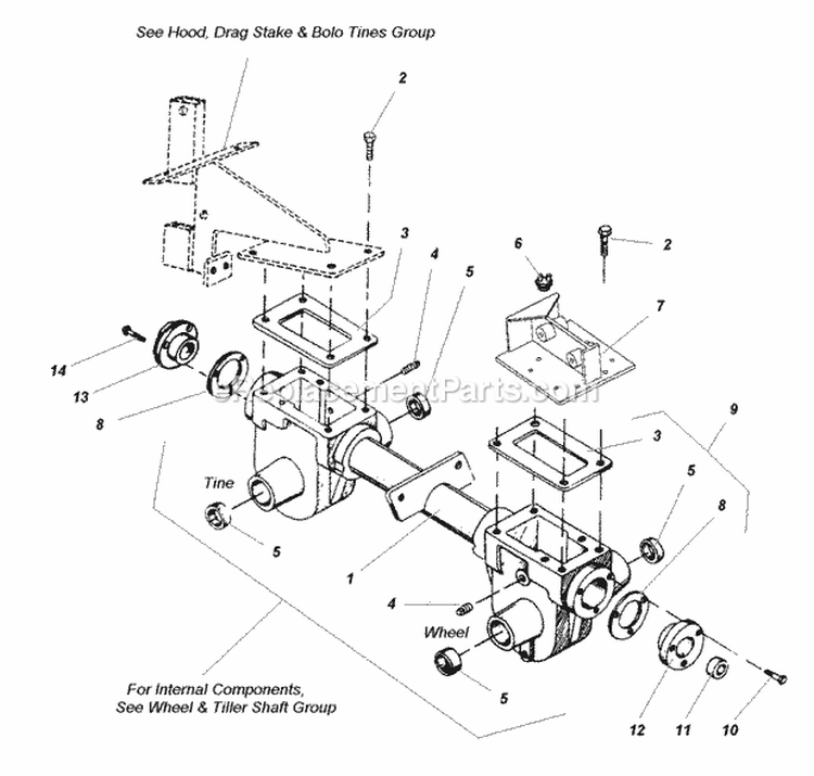 Transmission Group (985159) Diagram and Parts List for 1693704  Simplicity Tiller
