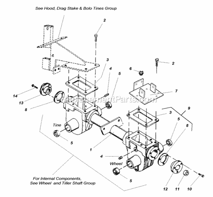 Transmission Group (985760) Diagram and Parts List for 1693705  Simplicity Tiller