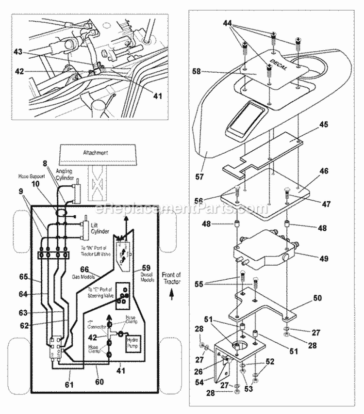 Hydraulics Group - Auxiliary Lift - Diagram 2 (985457D2) Diagram and Parts List for 1693568  Simplicity Lawn Tractor