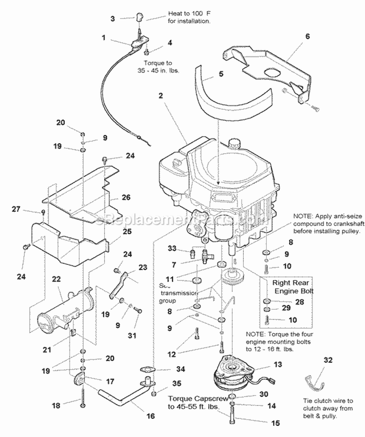 Engine Group - Electric Clutch - 14Hp  16Hp Kohler Command Models (E985208) Diagram and Parts List for 1693833  Simplicity Lawn Tractor