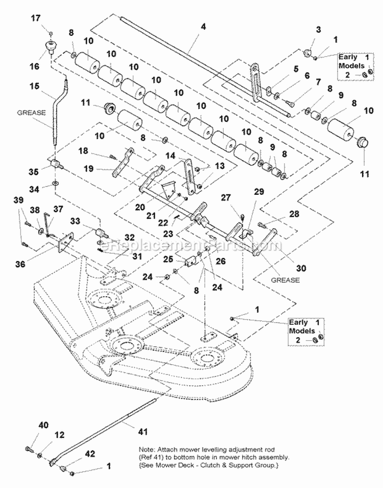 50 Mower Deck - Height Adjustment  Roller Bar Group (984272B) Diagram and Parts List for 1693878  Simplicity Lawn Tractor