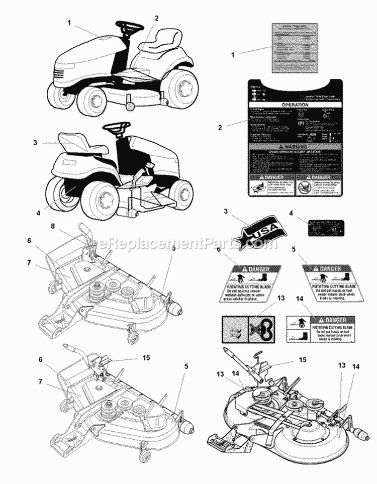 Decals Group - Safety  Common (985592 985595) Diagram and Parts List for 1693551  Simplicity Lawn Tractor