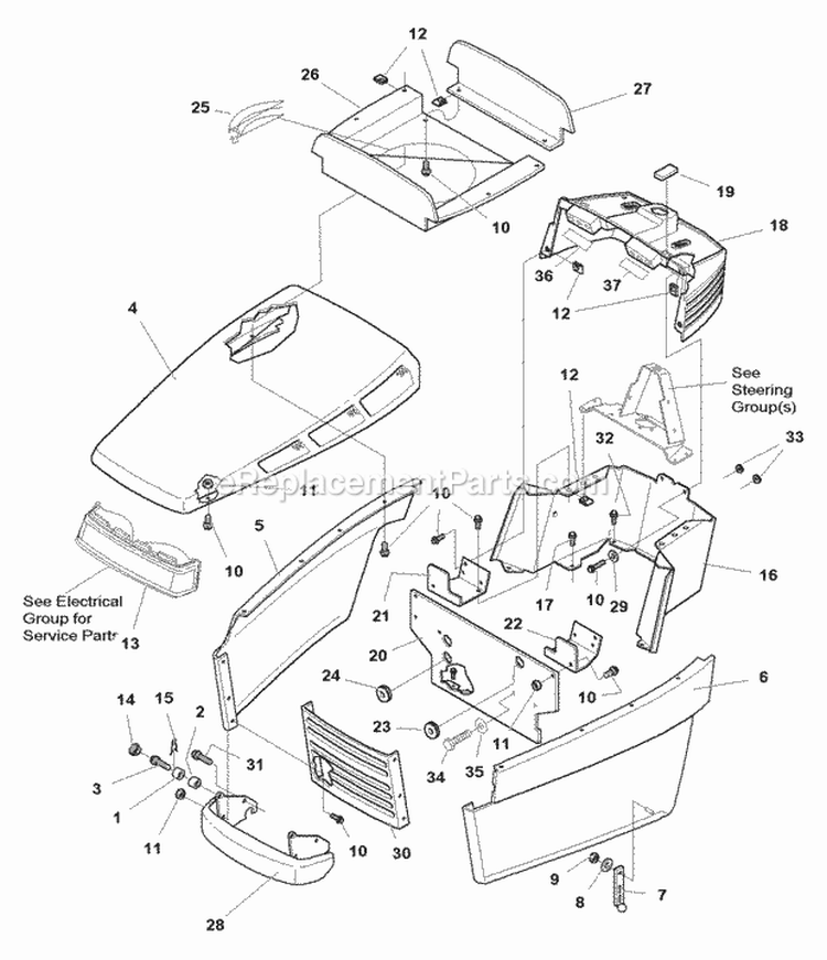 Hood Grille  Dash Group - 23Hp Kohler Air-Cooled Models (985796) Diagram and Parts List for 1693810  Simplicity Lawn Tractor