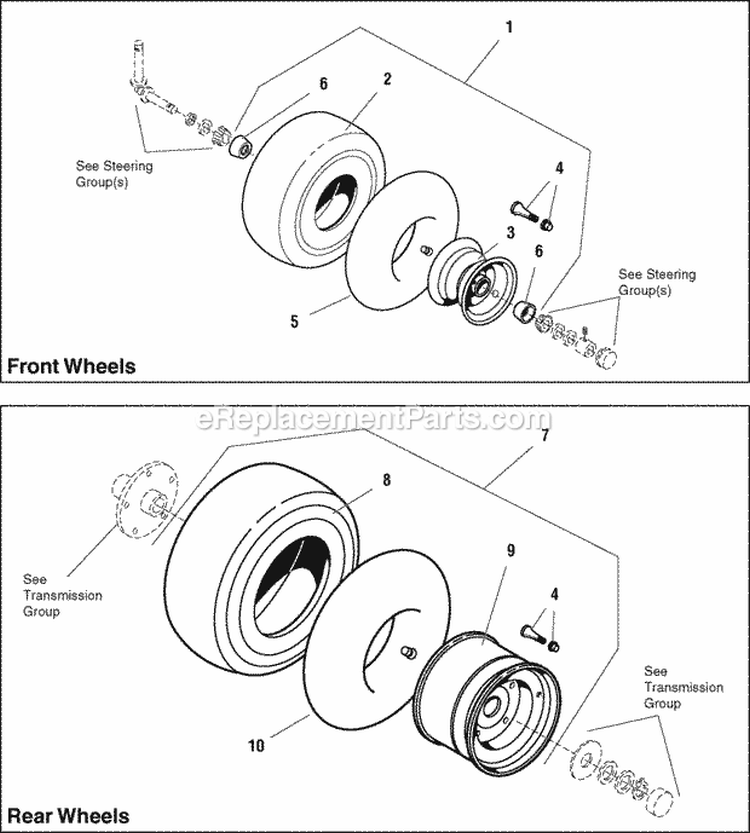 Wheels  Tires Group (W985788) Diagram and Parts List for 1693858  Simplicity Lawn Tractor