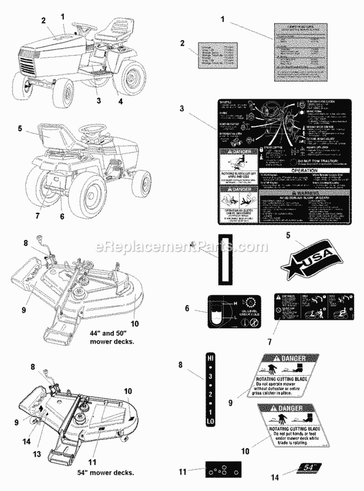 Decals Group - Safety  Common (C985788) Diagram and Parts List for 1693858  Simplicity Lawn Tractor