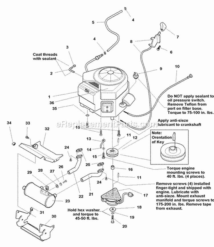 Engine Group - Electric Clutch - 18Hp  20Hp Briggs  Stratton (E985511) Diagram and Parts List for 1693858  Simplicity Lawn Tractor