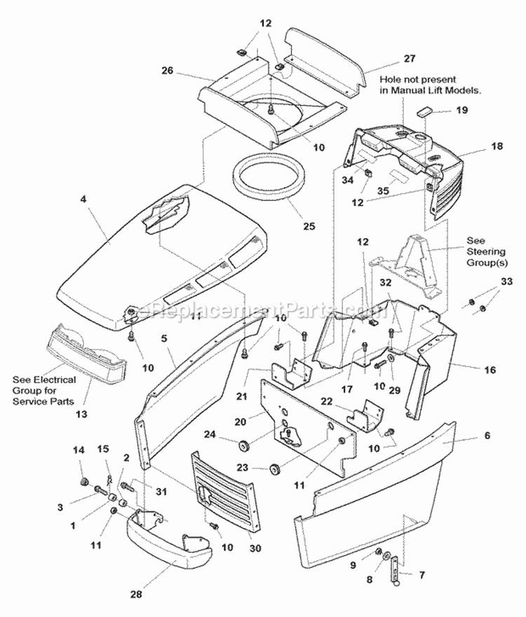 Hood Grille  Dash Group - 18Hp  20Hp Briggs  Stratton Air-Cooled Models (985802) Diagram and Parts List for 1693858  Simplicity Lawn Tractor