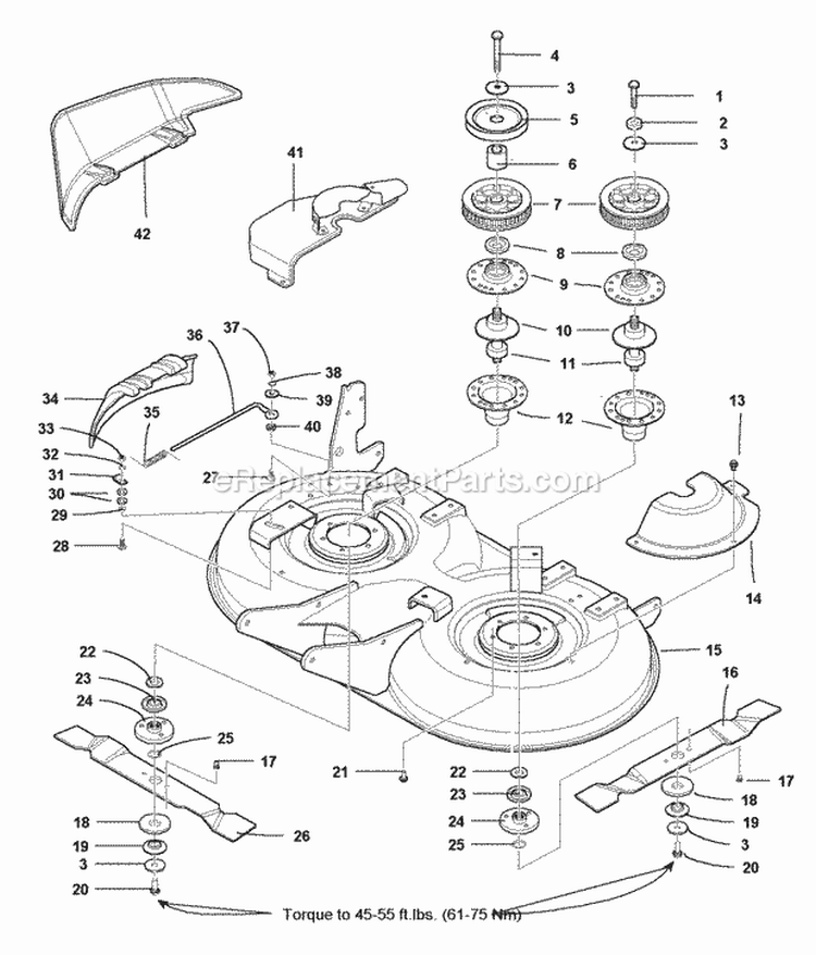 40 Mower Deck - Housing Arbors  Blades Group (Serial No 0001 - 1999) (S0985687) Diagram and Parts List for 1693551  Simplicity Lawn Tractor