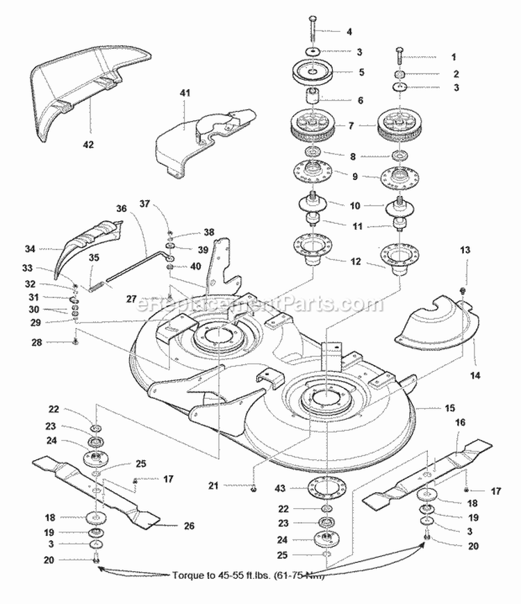 40 Mower Deck - Housing Arbors  Blades Group (Serial No 2000 - 2999) (S2985687) Diagram and Parts List for 1693939  Simplicity Lawn Tractor