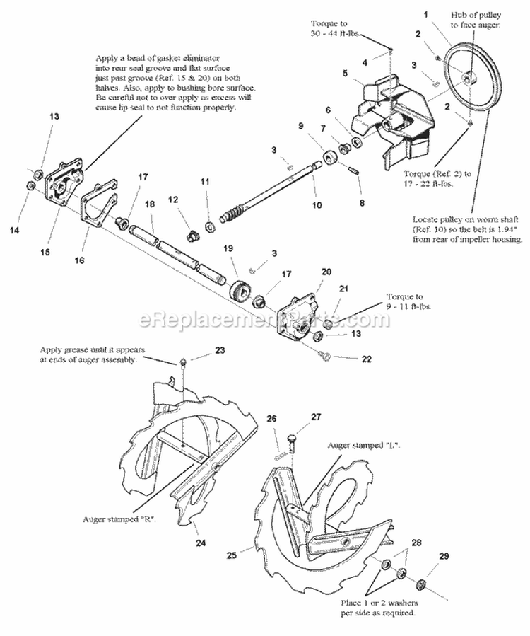 Auger Drive And Impeller Group (985496) Diagram and Parts List for 1693980  Simplicity Snow Blower