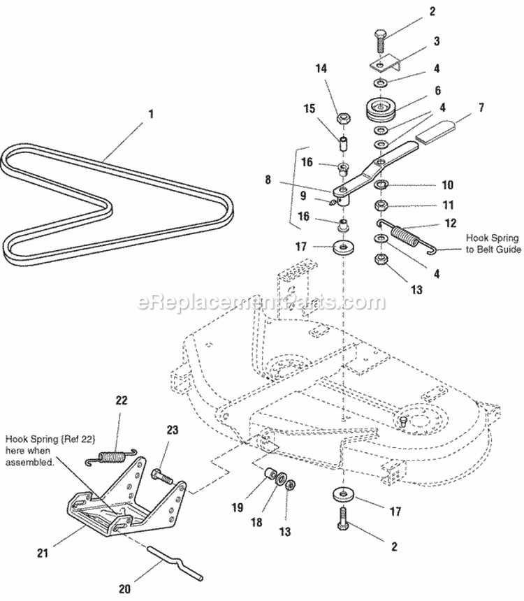 38 Mower Deck - Belt Pulley  Hitch Group (983927) Diagram and Parts List for 1692727  Simplicity Lawn Tractor