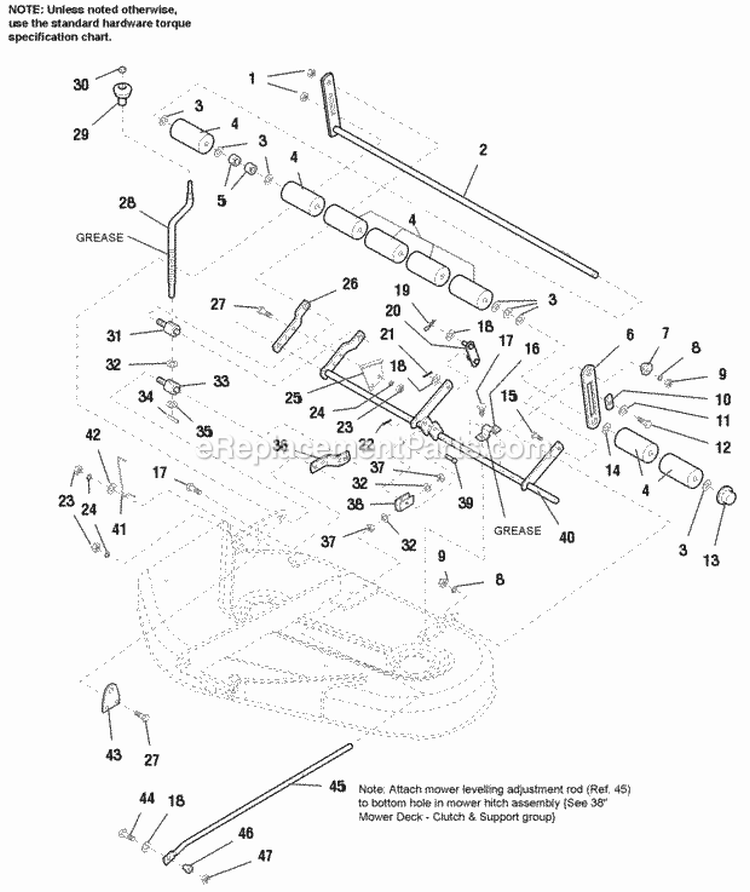 38 Mower Deck - Height Adjustment  Roller Bar Group (983926) Diagram and Parts List for 1692727  Simplicity Lawn Tractor