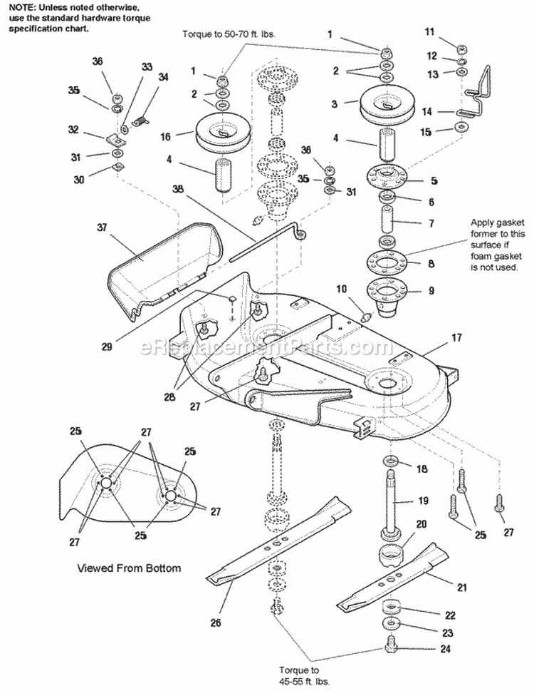 38 Mower Deck - Housing Arbors  Blades Group (984945) Diagram and Parts List for 1692727  Simplicity Lawn Tractor