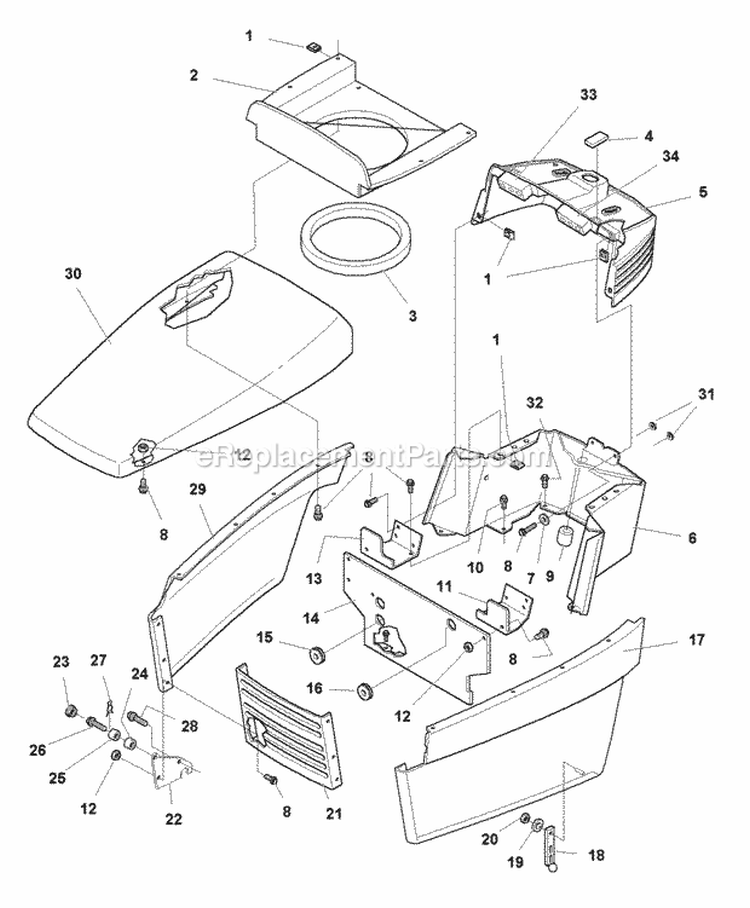 Hood Grille  Dash Group - 16  18Hp BS Vanguard And 16Hp Kohler (985307) Diagram and Parts List for 1694054  Simplicity Lawn Tractor