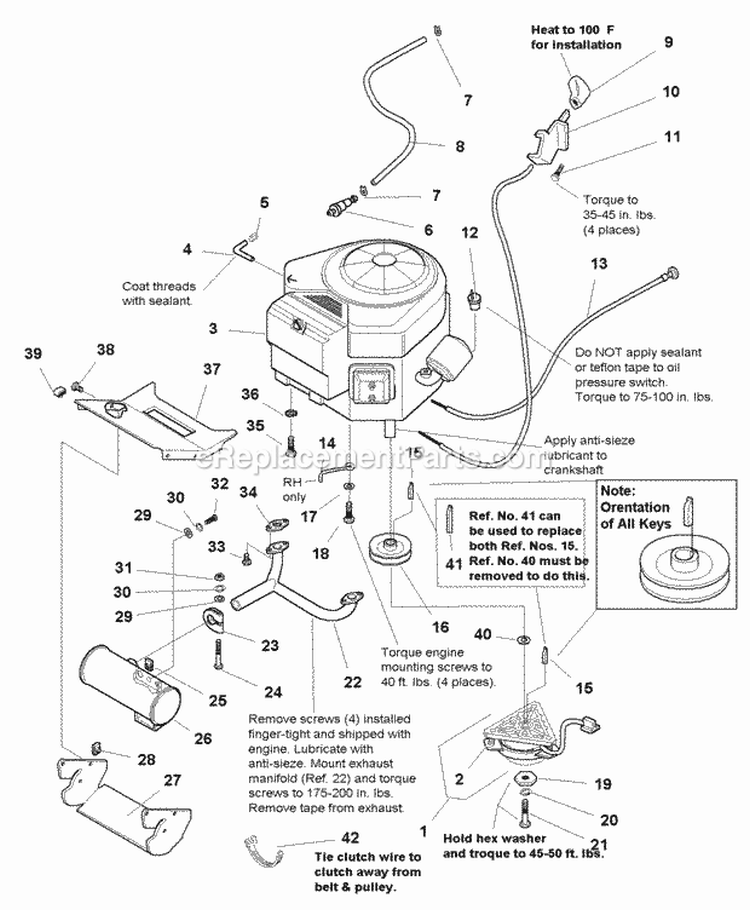 Engine Group - Electric Clutch - 16  18Hp Twin Cylinder Briggs  Stratton Vanguard (E985436) Diagram and Parts List for 1694054  Simplicity Lawn Tractor