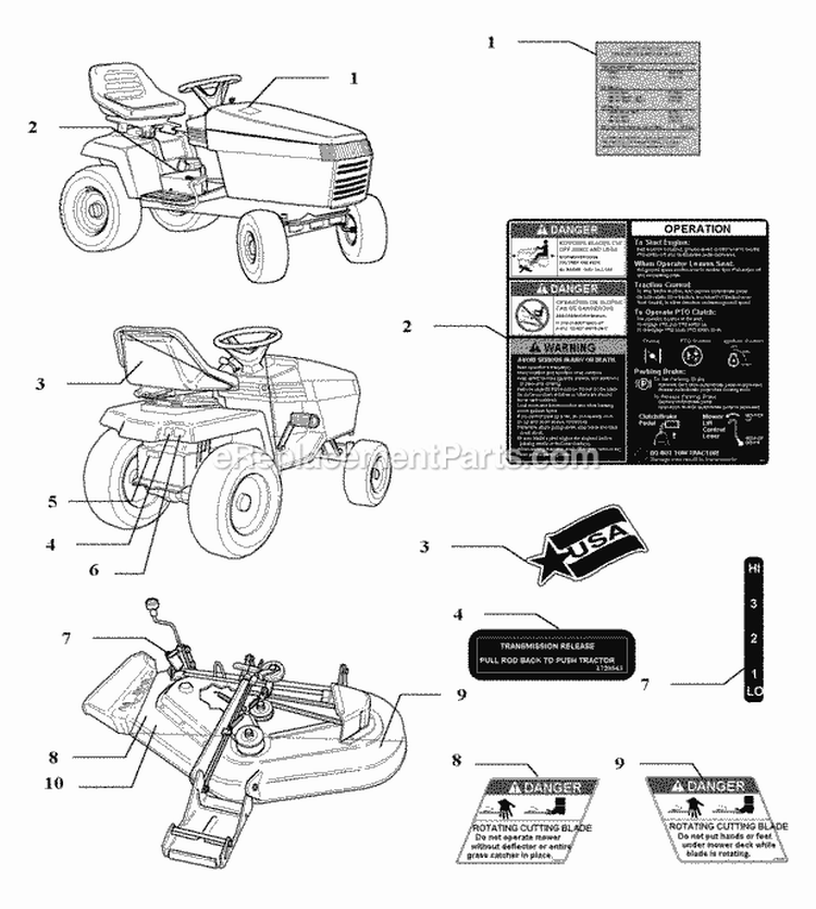 Decals Group - Safety  Common (C985703) Diagram and Parts List for 1693694  Simplicity Lawn Tractor
