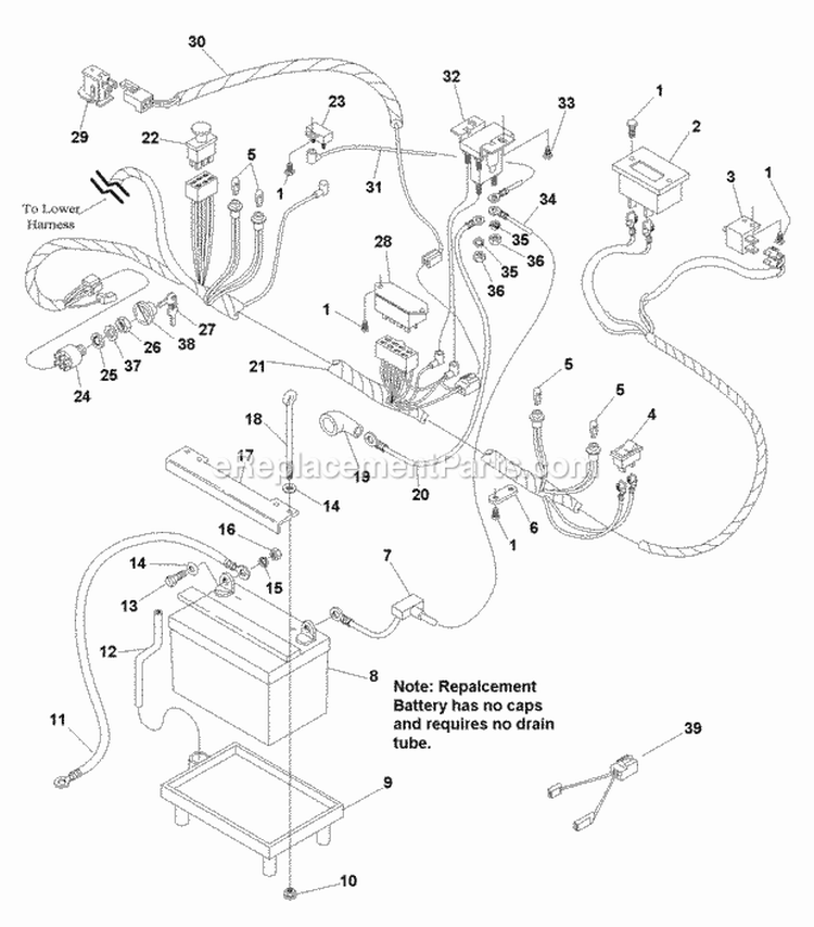 Electrical Group - Main Harness Upper (U985704) Diagram and Parts List for 1693694  Simplicity Lawn Tractor