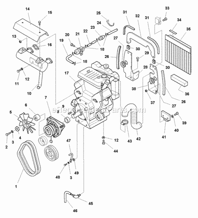Engine Group - Liquid Cooled Models (E985113) Diagram and Parts List for 1692871  Simplicity Lawn Tractor