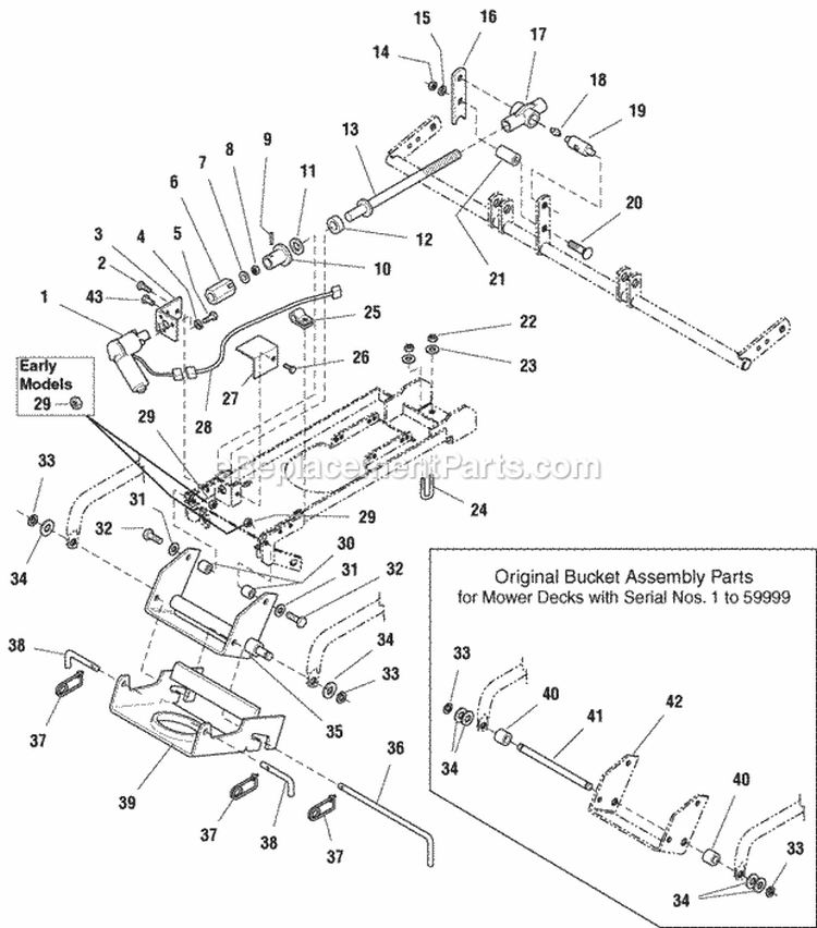 60 Mower Deck - Height Adjust  Hitch Group (J985504) Diagram and Parts List for 1693119  Simplicity Lawn Tractor