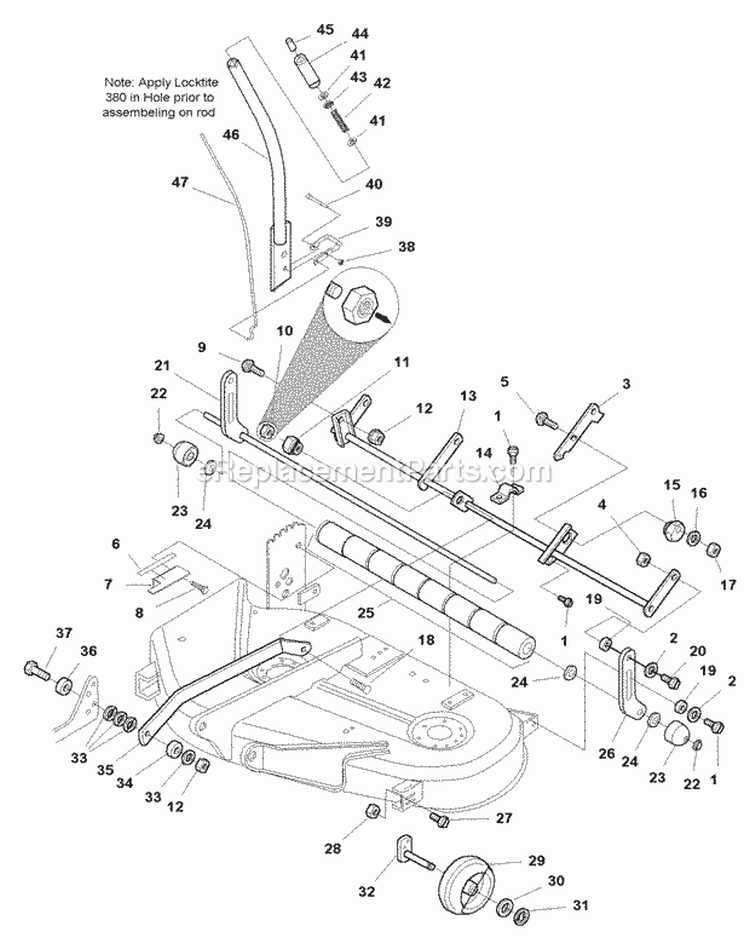 38 Mower Deck - Height Adjustment  Roller Bar (985793) Diagram and Parts List for 1693829  Simplicity Lawn Tractor