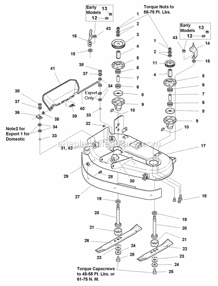 38 Mower Deck - Housing Arbors  Blades (985791) Diagram and Parts List for 1693829  Simplicity Lawn Tractor