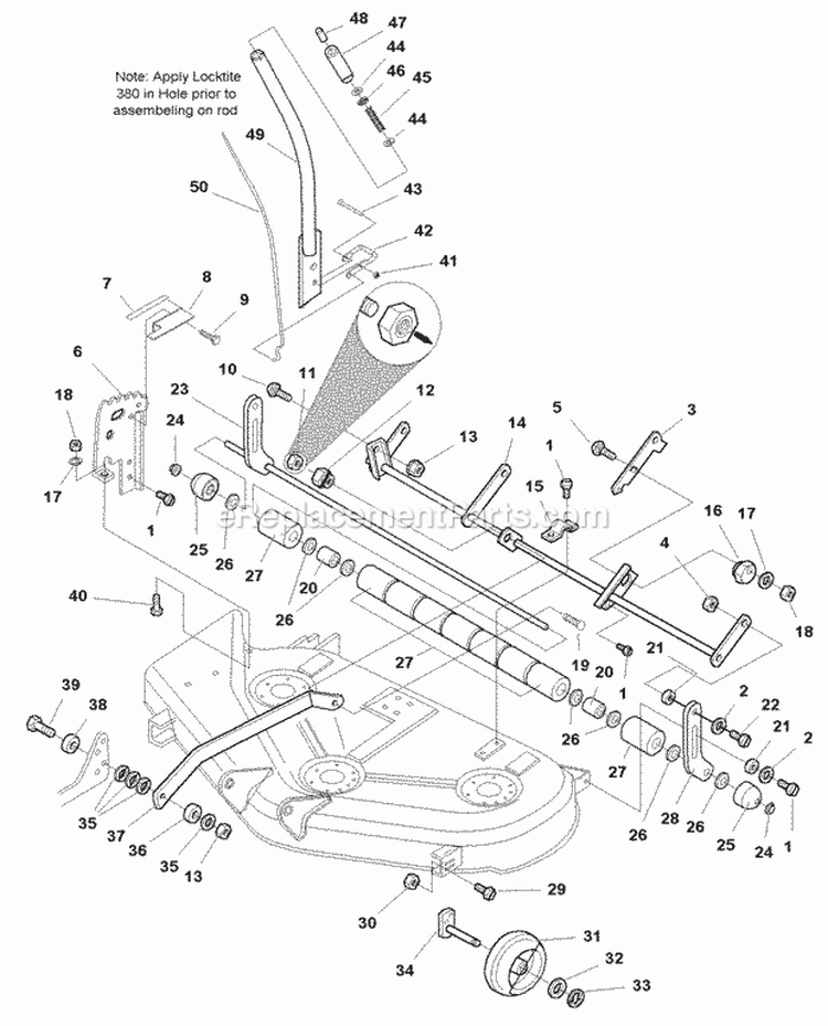 44 Mower Deck - Height Adjustment  Roller Bar (985794) Diagram and Parts List for 1693833  Simplicity Lawn Tractor