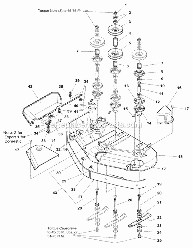 44  50 Mower Deck - Housing Arbors  Blades (985722) Diagram and Parts List for 1692899  Simplicity Lawn Tractor