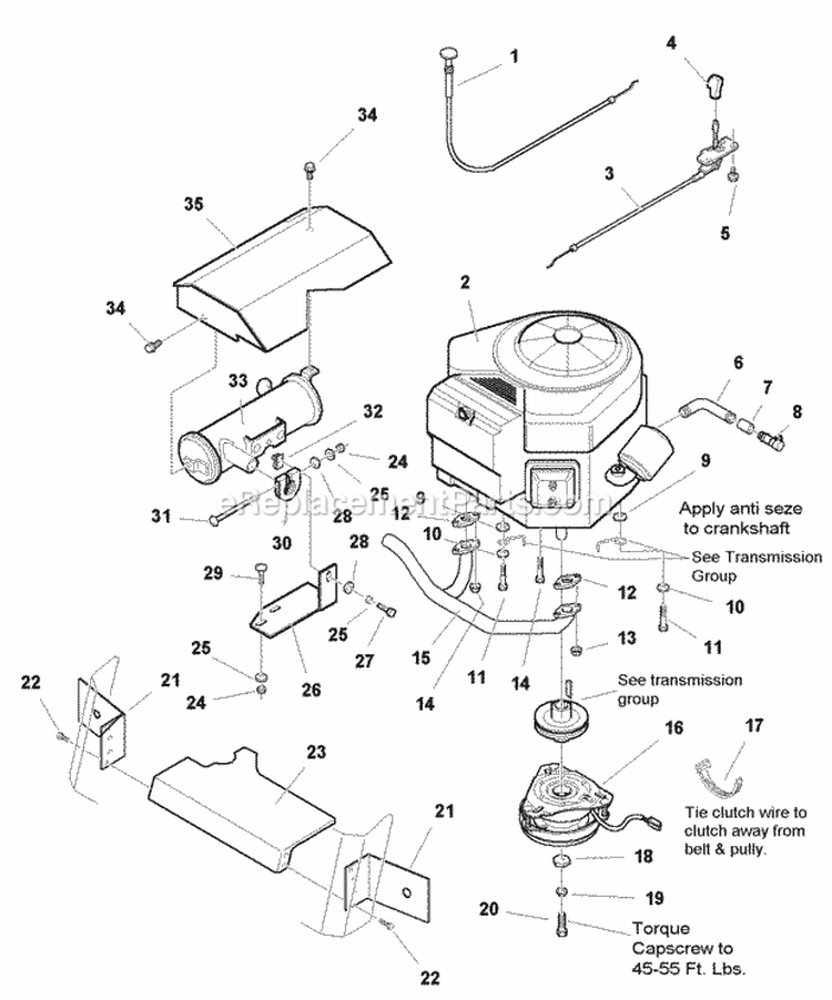 Engine Group - Electric Clutch - 18Hp Briggs  Stratton Models (E985370) Diagram and Parts List for 1693233  Simplicity Lawn Tractor