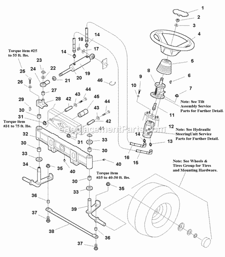 Front Axle  Steering Group (985120) Diagram and Parts List for 1692871  Simplicity Lawn Tractor