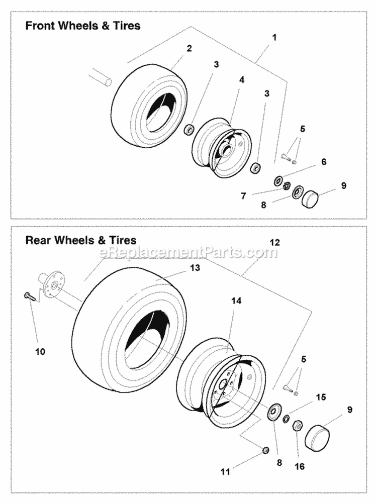Wheels  Tires Group (985122) Diagram and Parts List for 1692871  Simplicity Lawn Tractor
